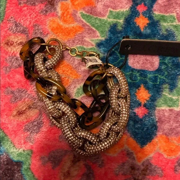 New! JCrew Chunky Rhinestone and Tortoiseshell Chain Bracelet - Picture 2 of 3